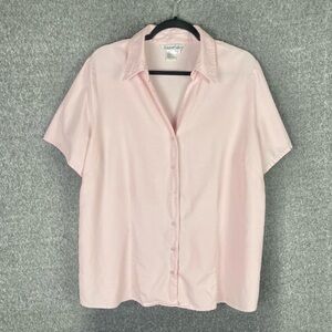VTG WinterSilks Silk Cotton Blend Button Down Relax Fit Collared Blouse Pink XL